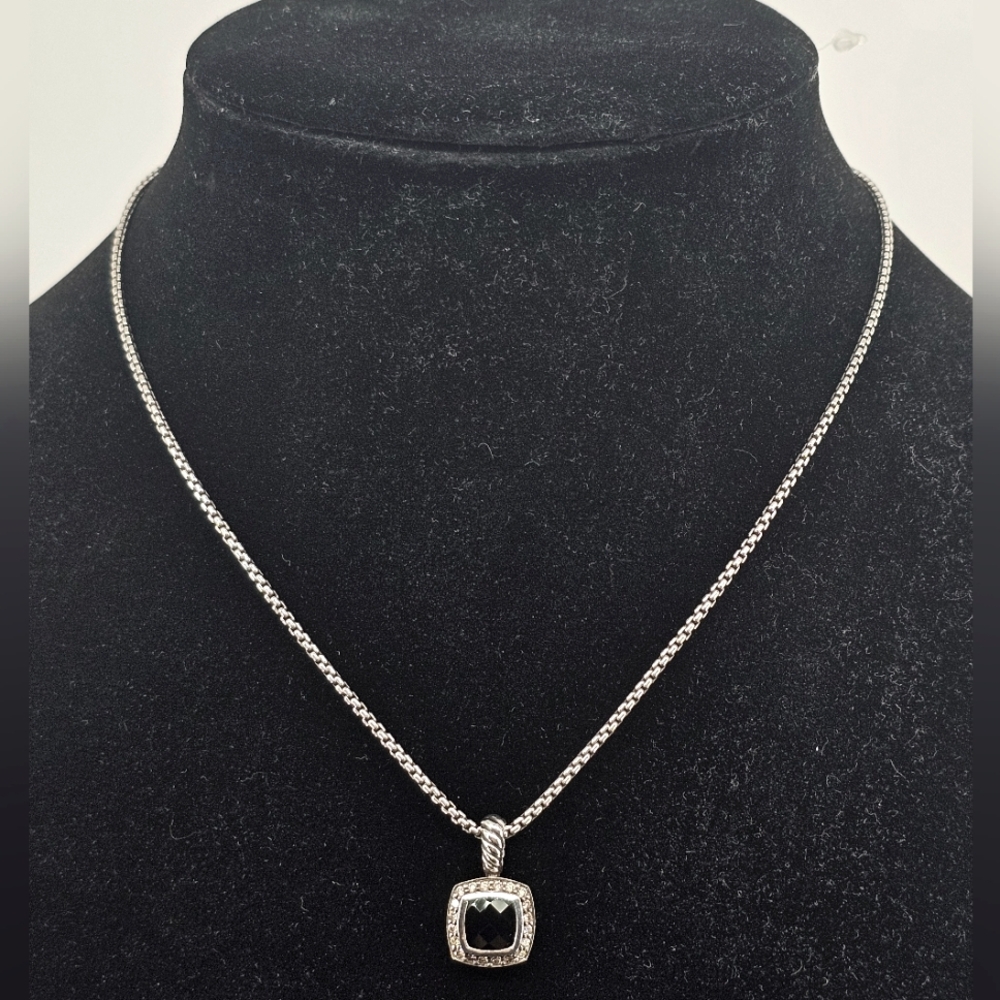 David Yurman Petite Albion Black Onyx Diamond Pendant Sterling Silver Necklace